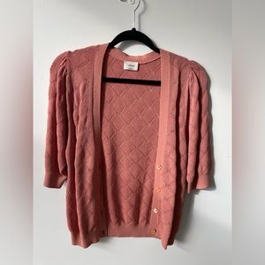 Aritzia Wilfred Short Sleeve Blouse, Cardigan in Rose Pink